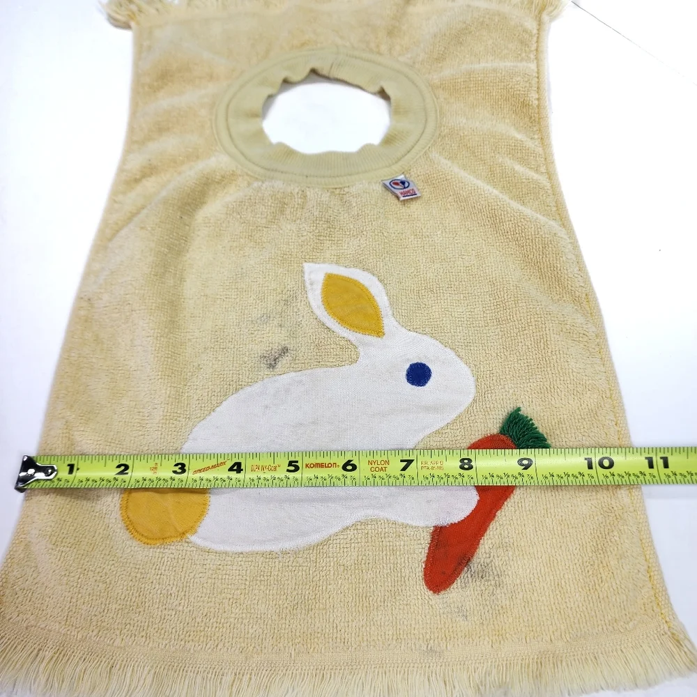 90s VINTAGE HAMCO Baby Bunny Rabbit Pullover Terry Cloth Towel Bib Yellow